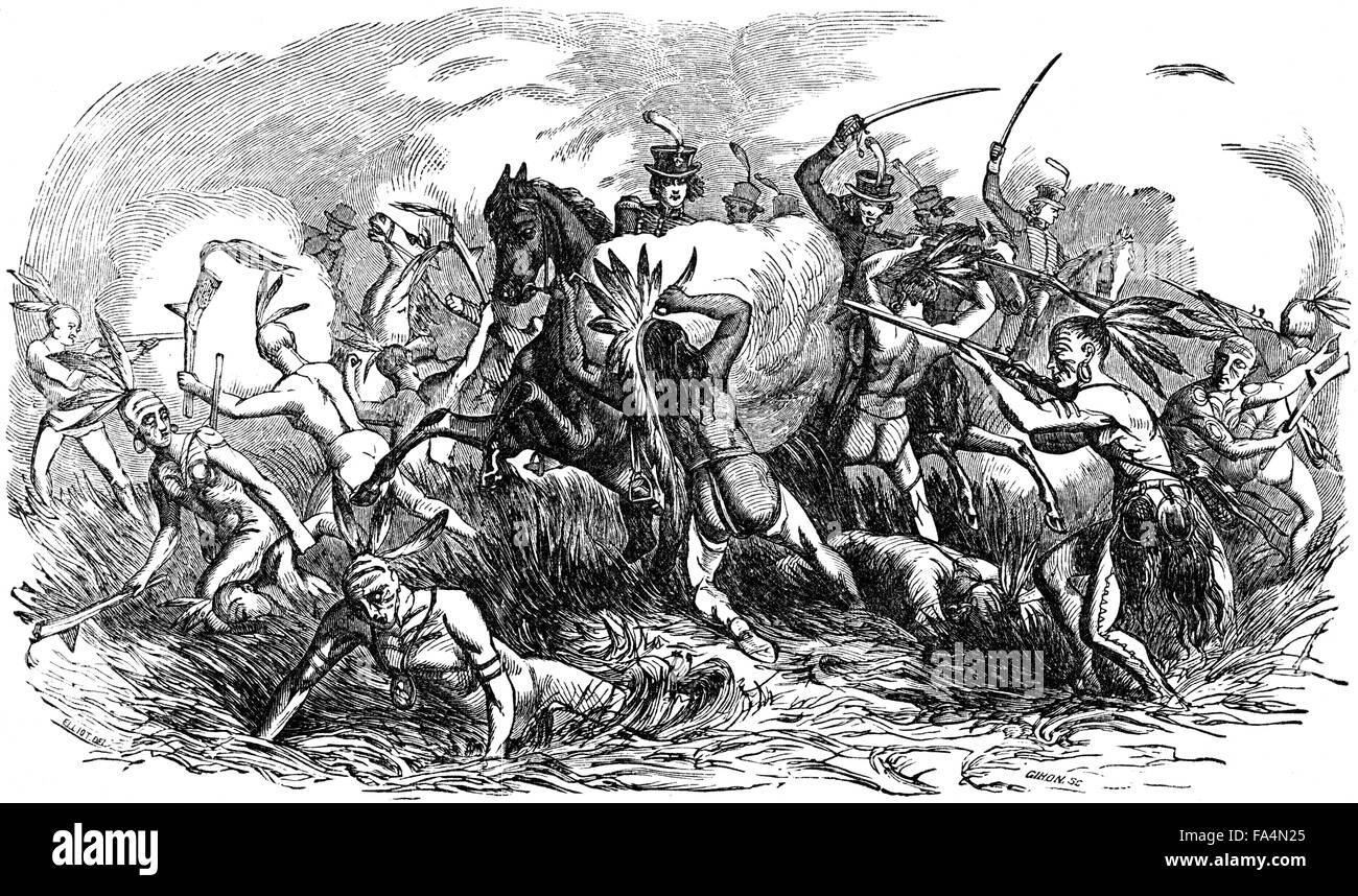 "Last Stand des Indiens à Tippecanoe", près de Lafayette, Indiana, 1811, Livre des illustrations de "horreurs indien ou les massacres de la hommes rouge", par Henry Davenport Northrop, 1891 Banque D'Images