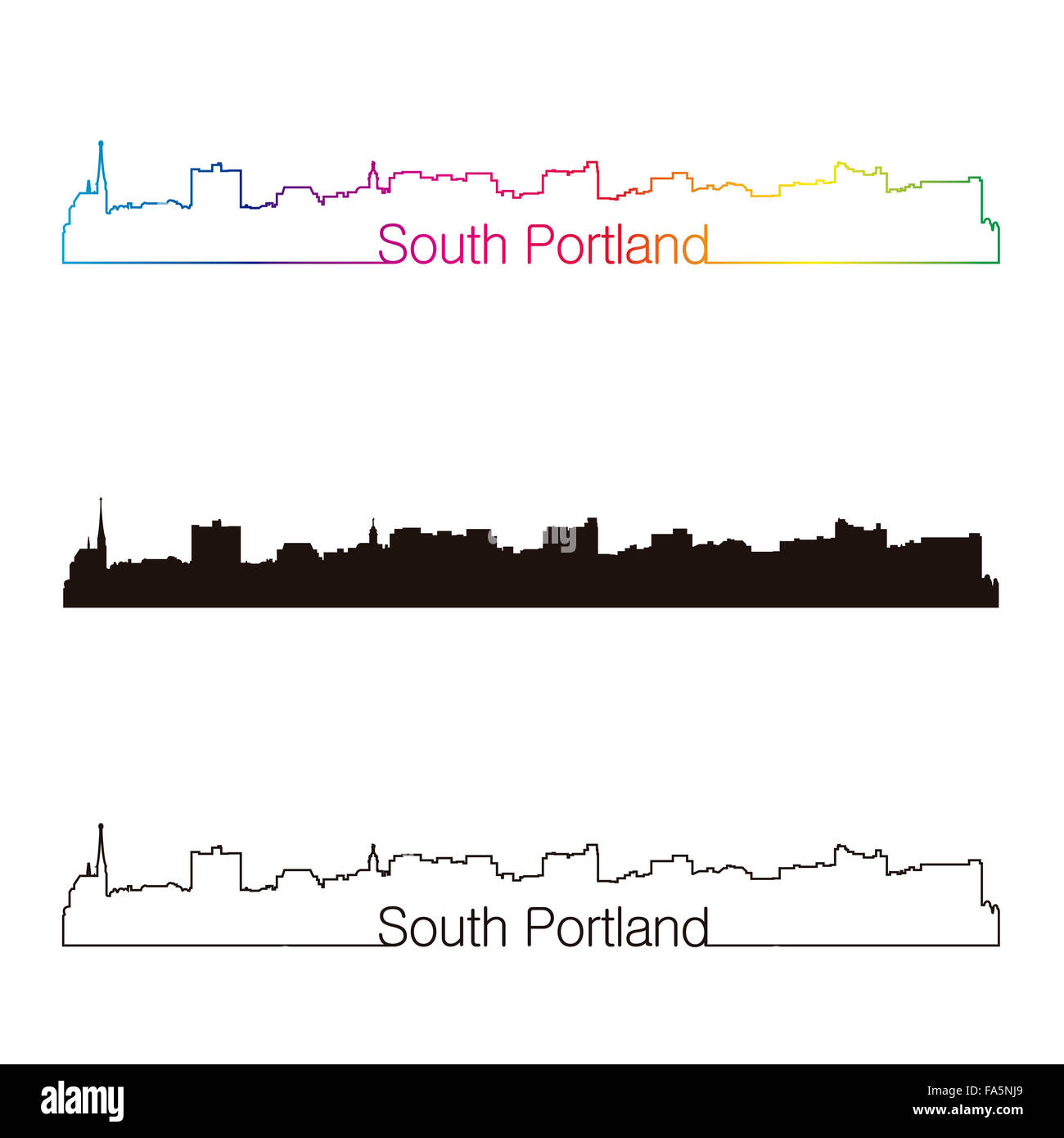 South Portland skyline style linéaire avec rainbow en fichier vectoriel éditable Banque D'Images