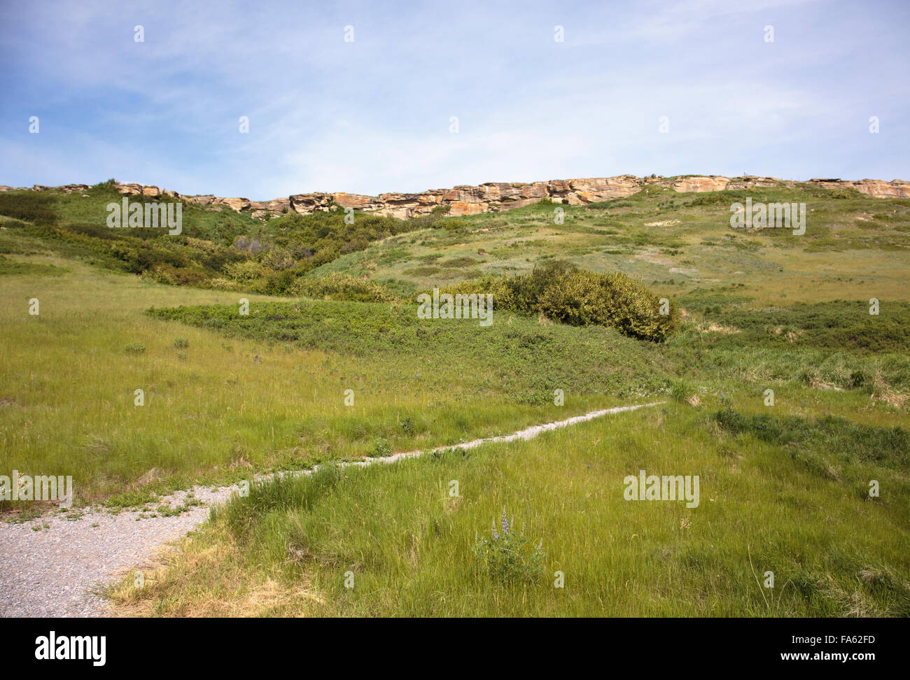 Le précipice à bisons Head-Smashed-In, l'Alberta, Prairies, Canada, Banque D'Images