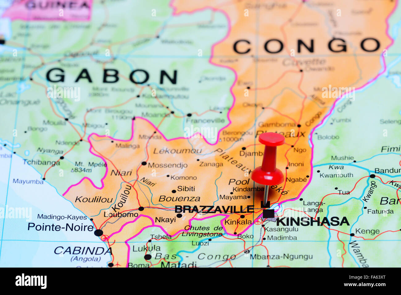 Brazzaville épinglée sur une carte de l'Afrique Photo Stock - Alamy