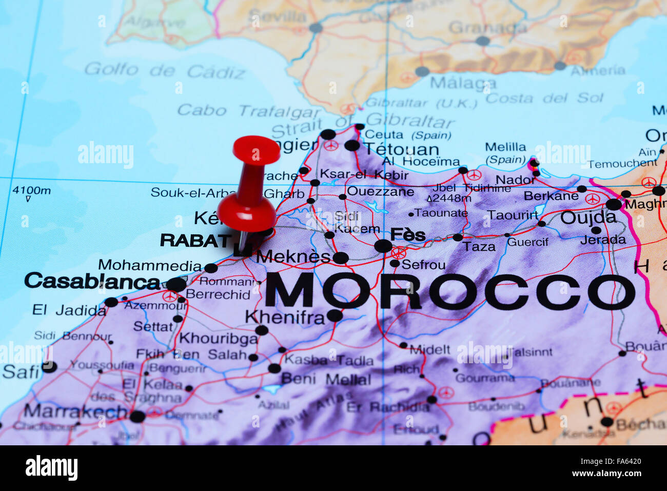 Rabat épinglée sur une carte de l'Afrique Banque D'Images