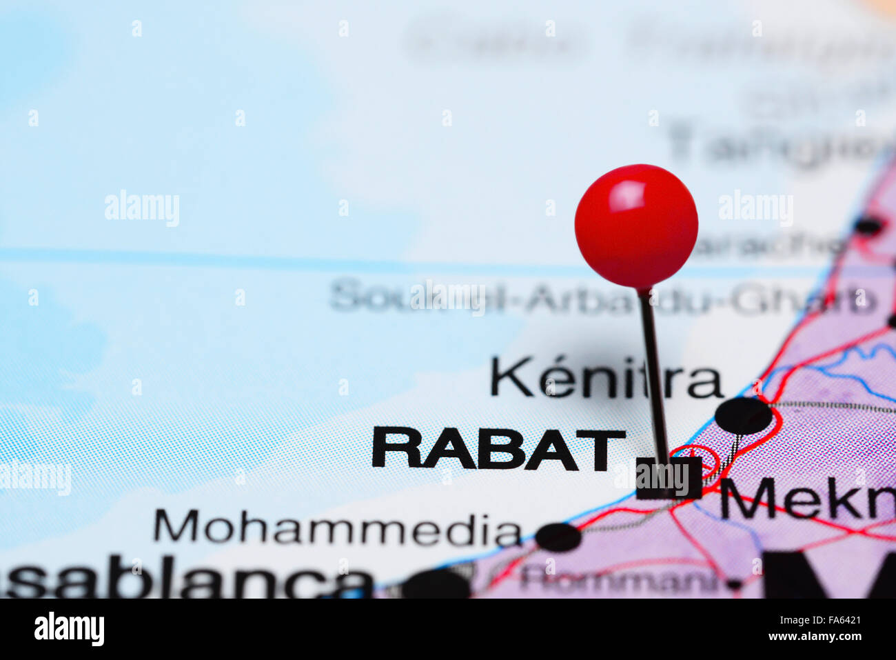 Rabat épinglée sur une carte de l'Afrique Banque D'Images