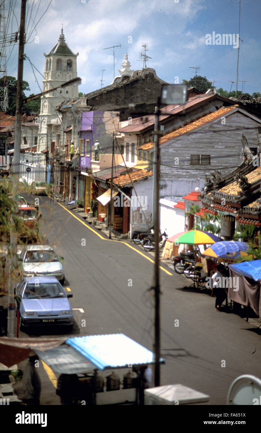 Tokong street, Kampung Kling mosquée, Melaka, Malaisie. Banque D'Images