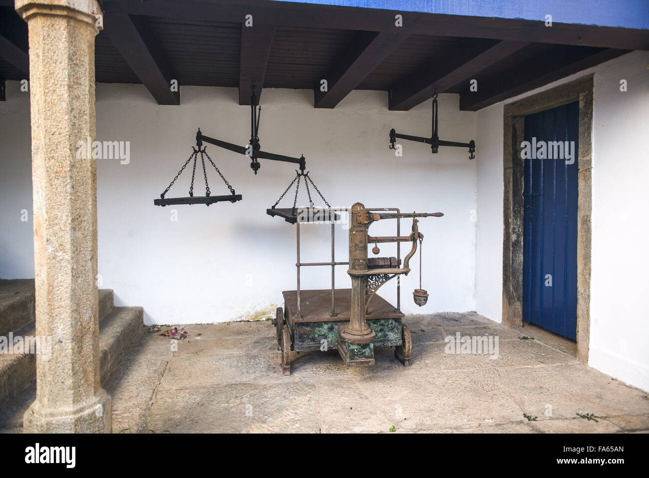 Pesage balances pour cafe à Sao Fernando Farm Banque D'Images