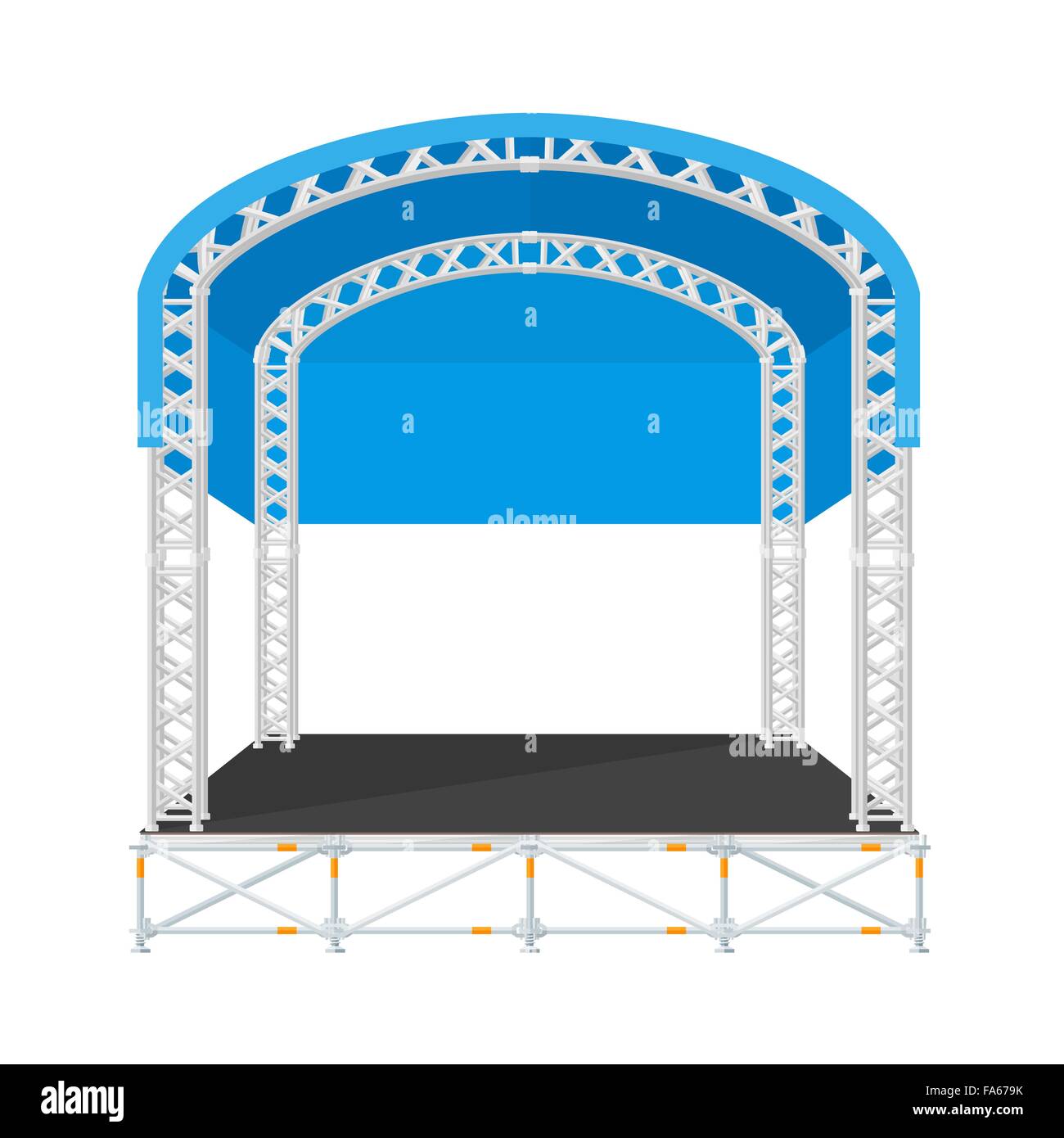 Télévision en coupe style vector precast concert metal scène avec toit arrondi bleu illustration isolé sur fond blanc Illustration de Vecteur