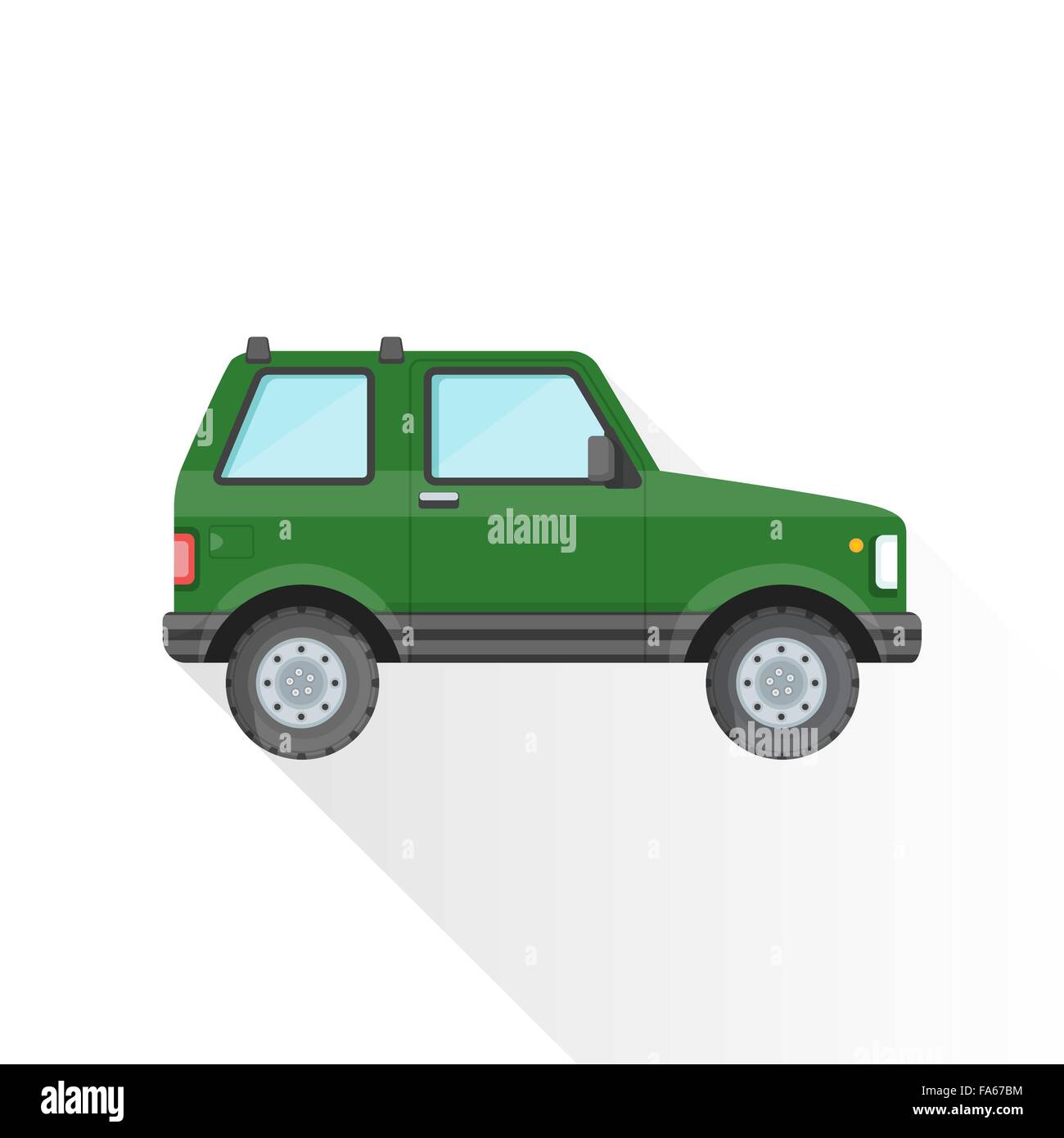 Design plat couleur verte vecteur sport utility véhicule de type corps illustration isolé sur fond blanc long shadow Illustration de Vecteur