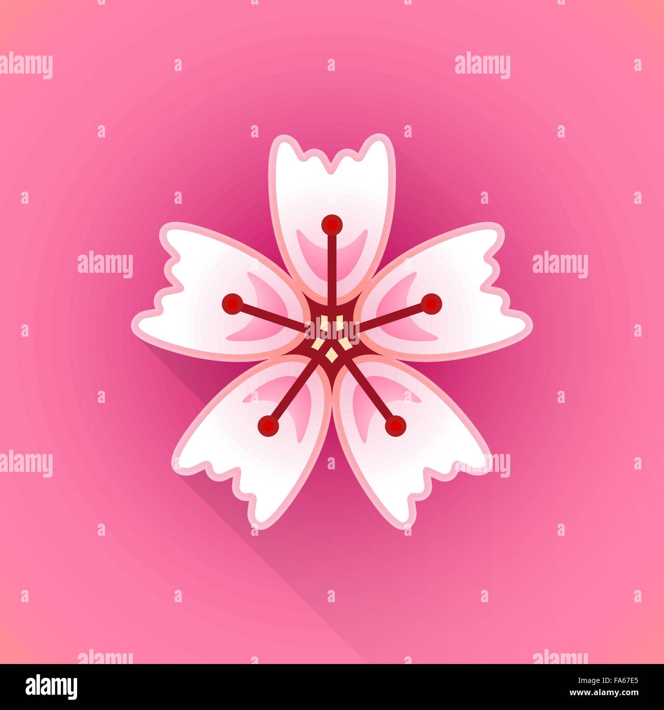 Design plat couleur rose vecteur japon sakura flower illustration isolé fond rouge long shadow Illustration de Vecteur