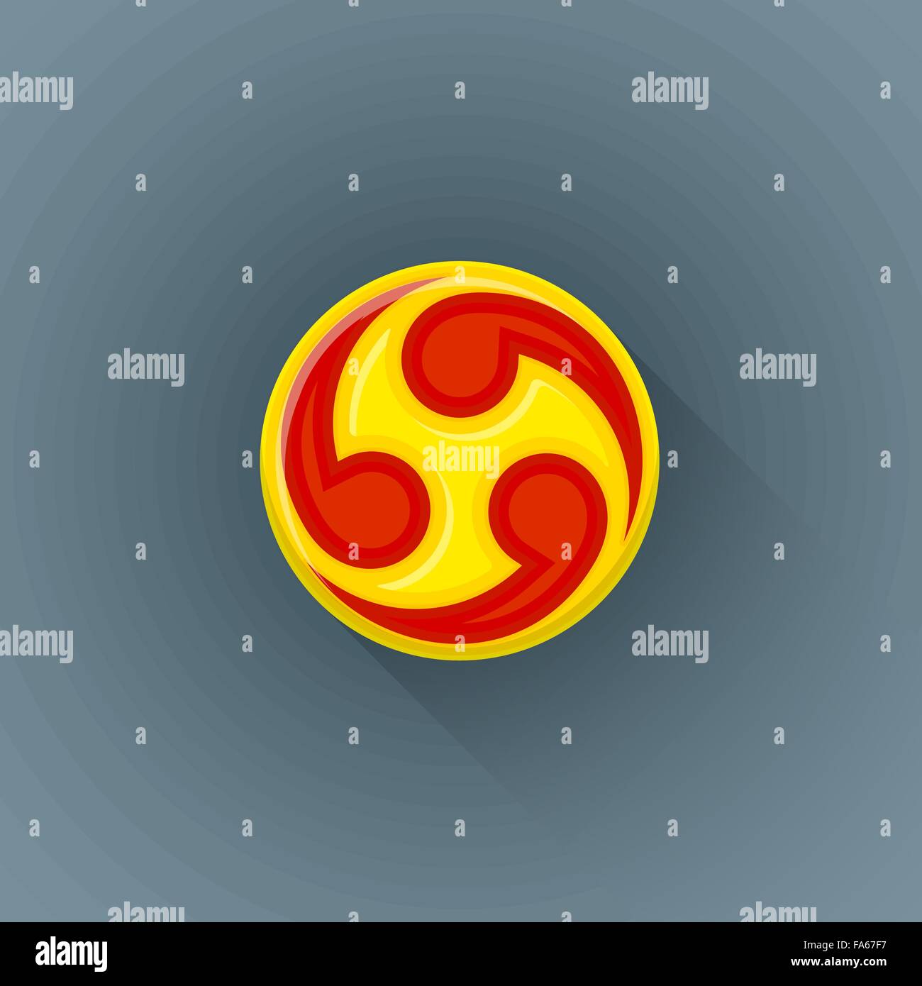 Design plat de couleur jaune, vecteur de la famille gamo golden cercle rouge emblème crest illustration isolé fond sombre long shadow Illustration de Vecteur