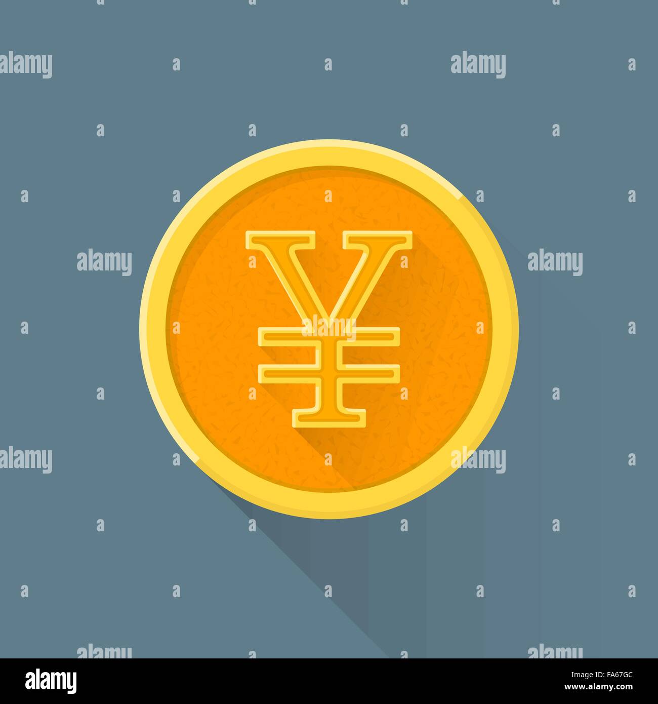 Vector design plat couleur devise yen japonais cercle d'or jaune argent coin illustration isolé fond sombre long shad Illustration de Vecteur