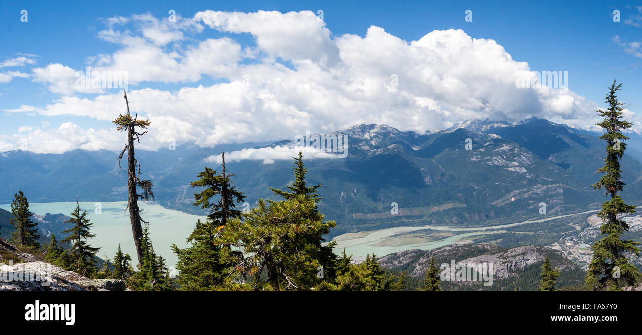 Vue de la rivière Squamish se jette dans la baie Howe, British Columbia, Canada Banque D'Images