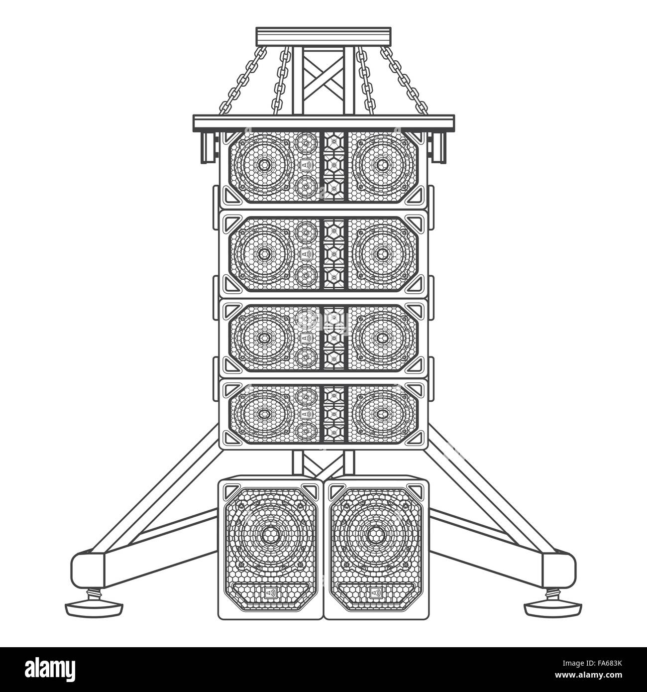 Contour monochrome vecteur satellites haut-parleurs caissons métalliques de connexion suspendue contour noir isolé illustratio Illustration de Vecteur