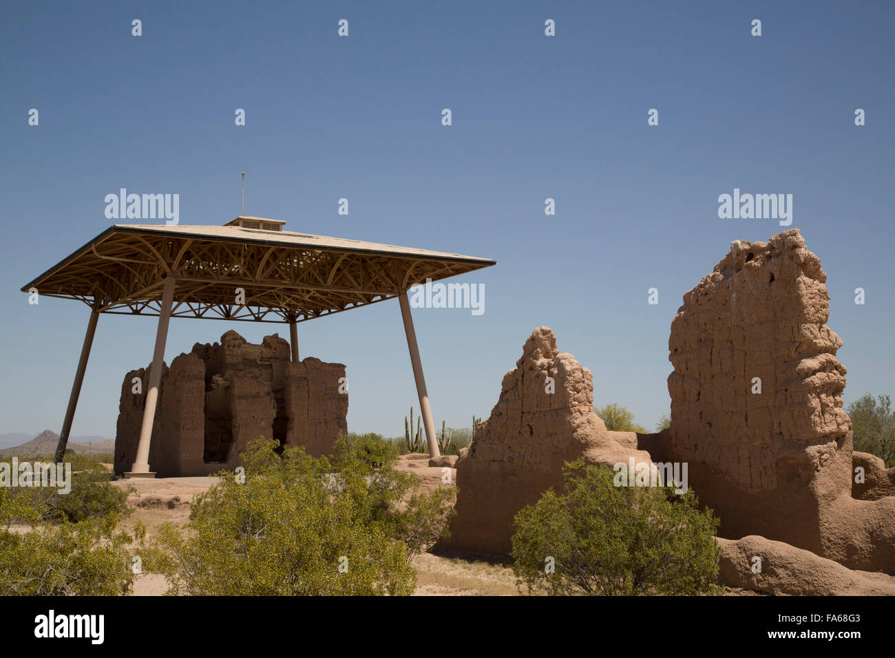 Casa Grande (Grande Chambre) Ruins National Monument, de la maison pour le désert de Sonora, fondé près de 400 AD, abandonné sur un 1450 Banque D'Images