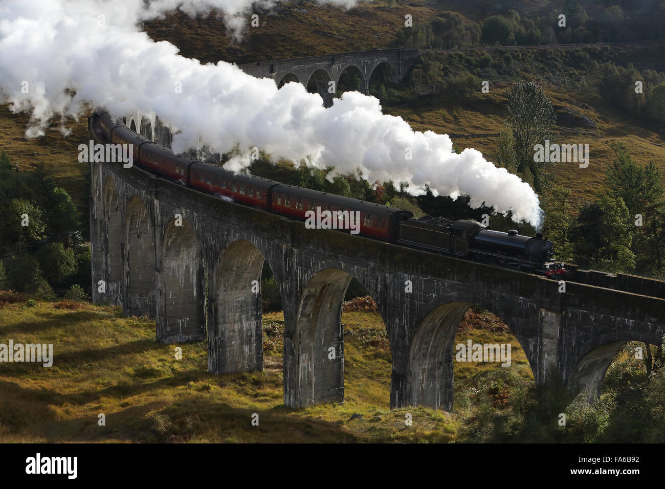 Train à vapeur sur le viaduc de Glenfinnan, Lochaber, Highlands, Écosse, Royaume-Uni Banque D'Images