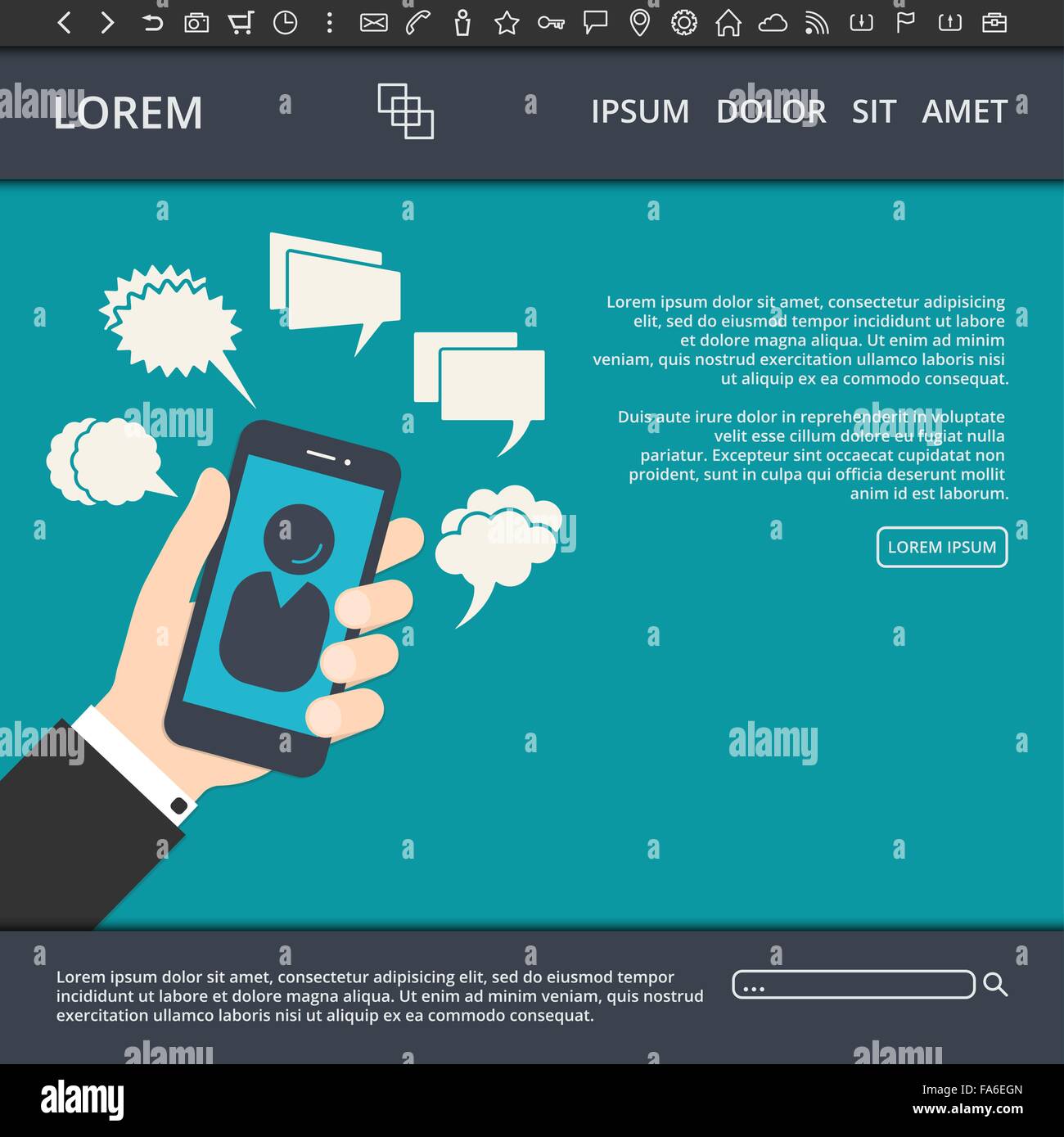 Vector illustration de style télévision web design template avec éléments de site web, boutons, icônes de ligne différentes et smartphone Illustration de Vecteur