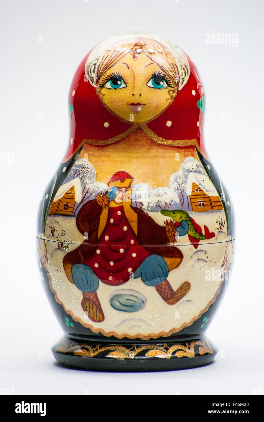 Figure en bois traditionnel matriochka poupée russe babooshka nidification jouet souvenir Banque D'Images