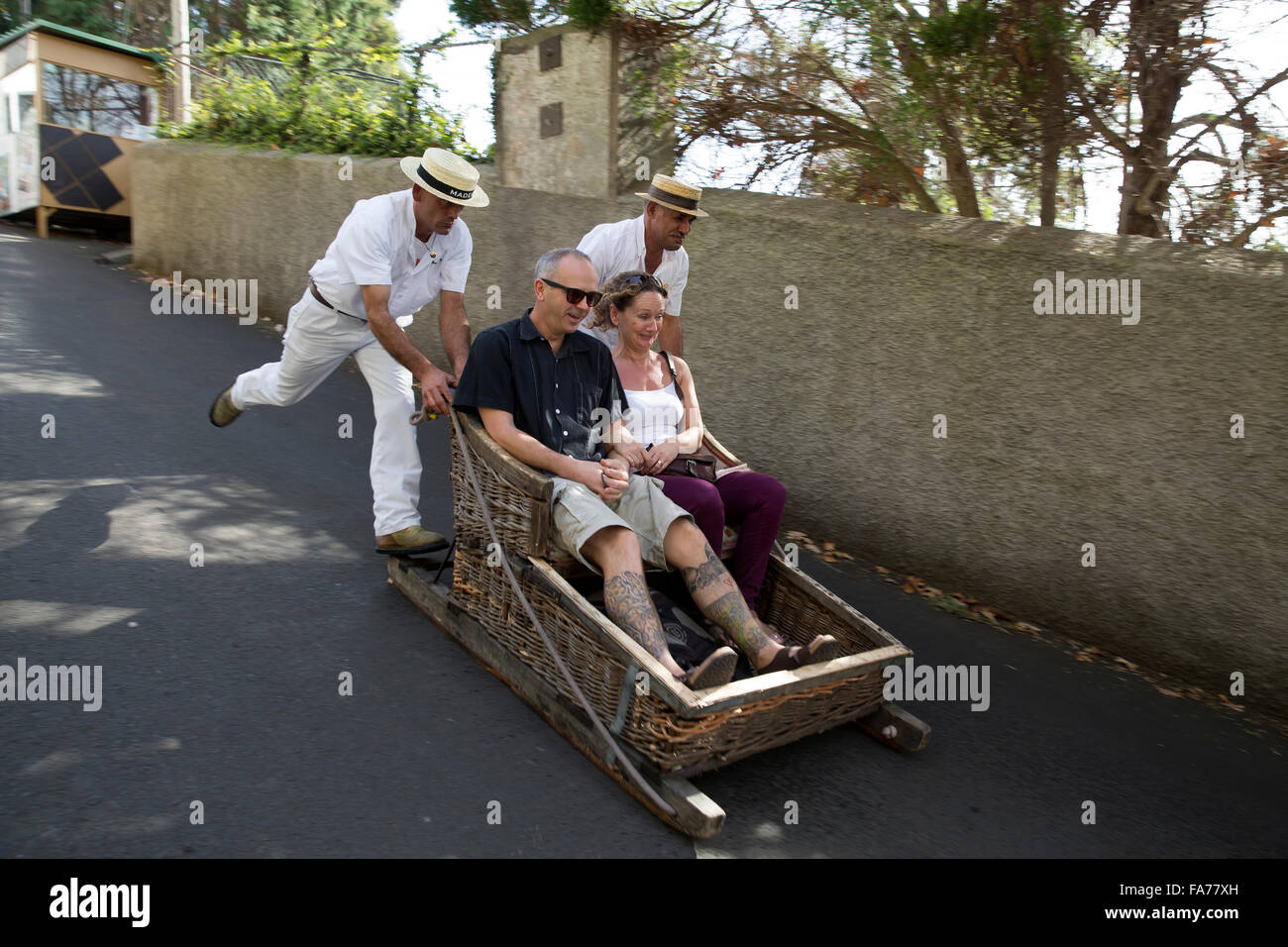 Luge Traîneau en osier à Monte,Funchal, Madère, qui a été traditionnelle pour plus de 100 ans Banque D'Images