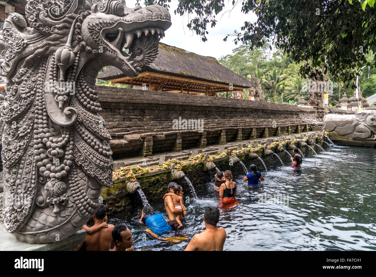 Structure de baignade avec de l'eau de source saint de l'Hindu Temple de l'eau près de Tirta Empul Ubud, Bali, Indonésie Banque D'Images