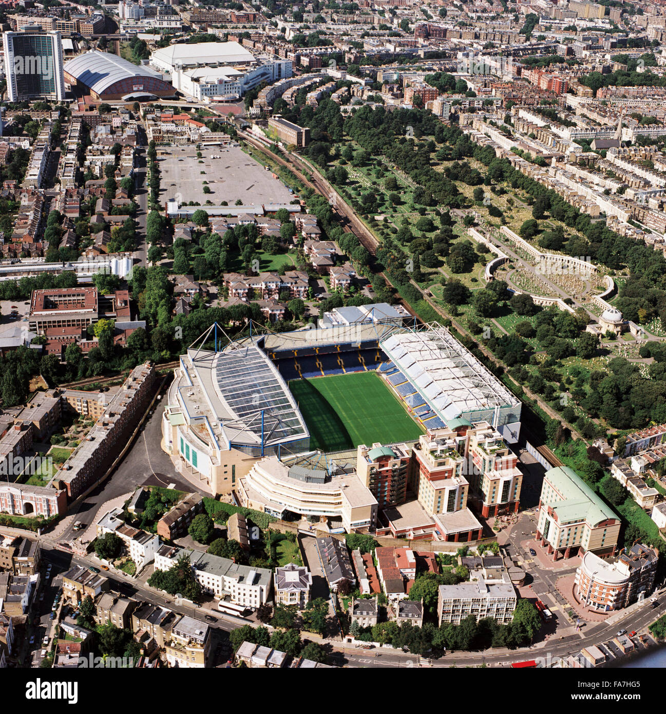 Stade de Stamford Bridge, Londres. Vue aérienne. Accueil du Club de Football de Chelsea. Banque D'Images