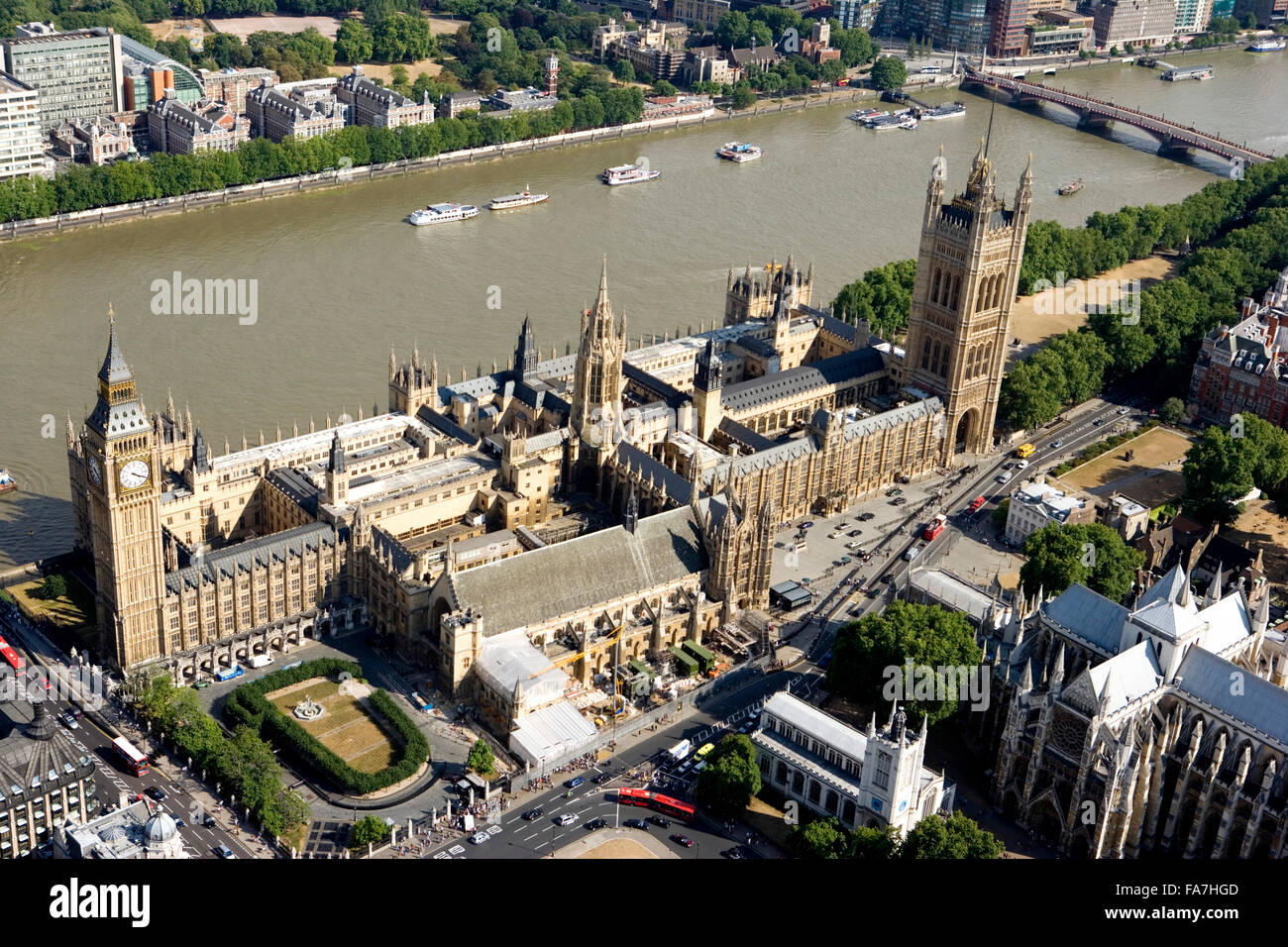 Palais de Westminster, Londres. Vue aérienne des Chambres du Parlement et de la Tamise. Banque D'Images