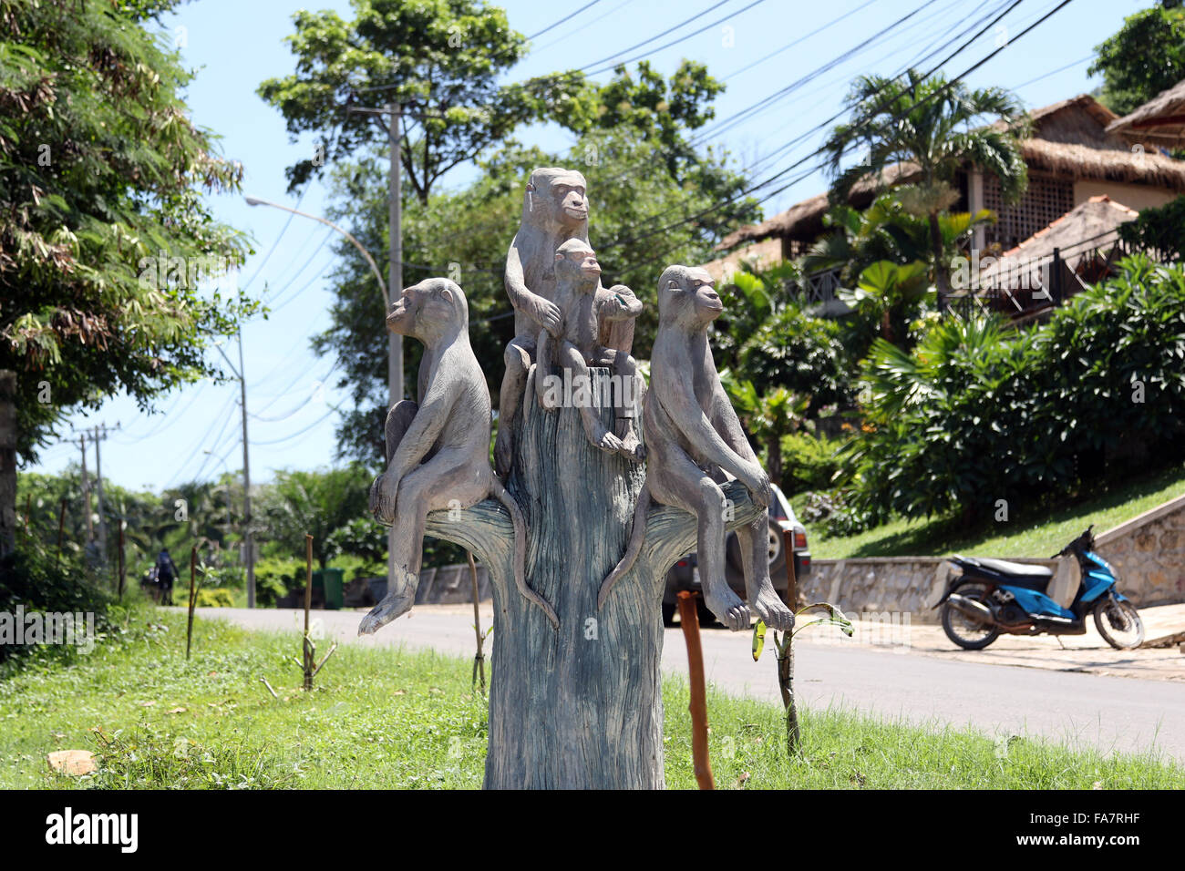 Kep Cambodge statue de singe carving wood tree Banque D'Images