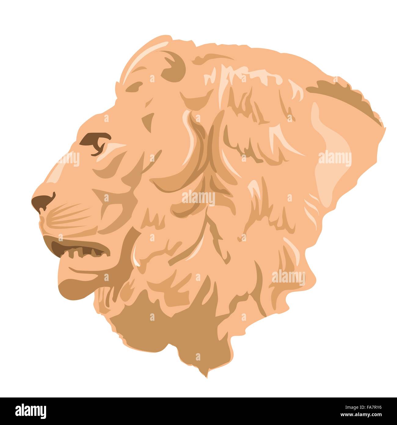 Grande tête de lion profil monumental imposant, seigneur des animaux, symbole de l'uni - aplatir illustration vecteur principal isolé Illustration de Vecteur