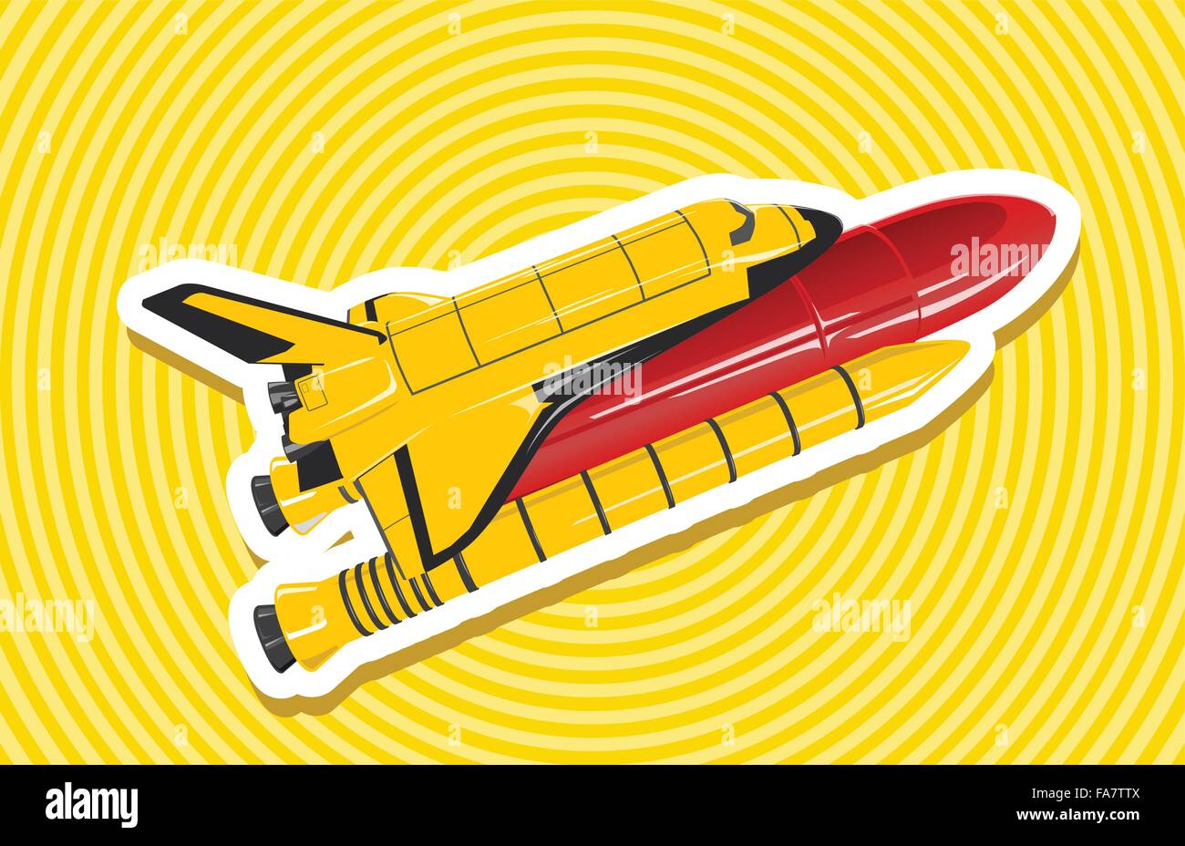 La navette spatiale d'or jaune sur jaune cible aubes nice spaceship réservoir de carburant - aplatir l'illustration vectorielle maître isolé Illustration de Vecteur
