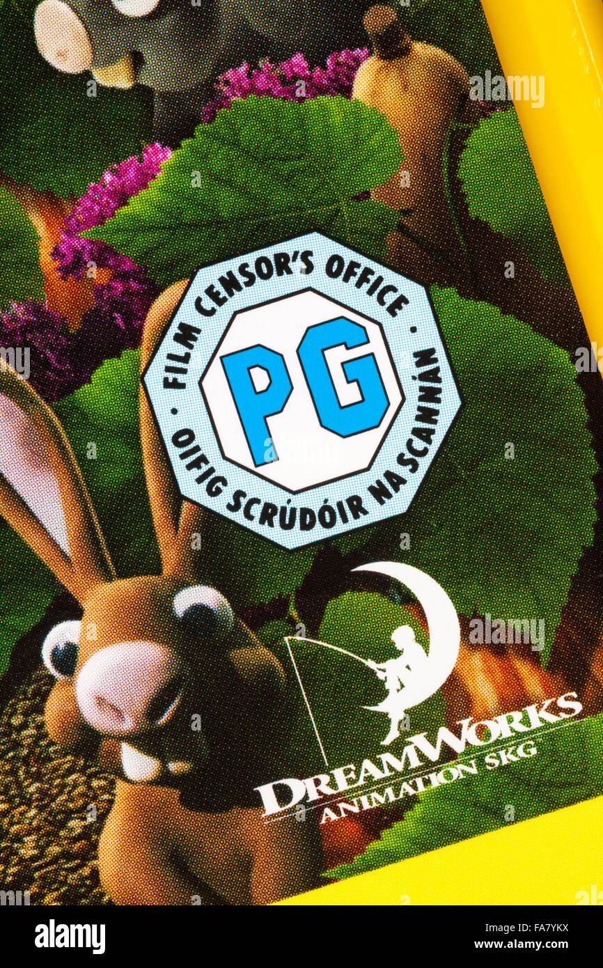 Classification PG sur DVD DreamWorks film censor bureau Banque D'Images