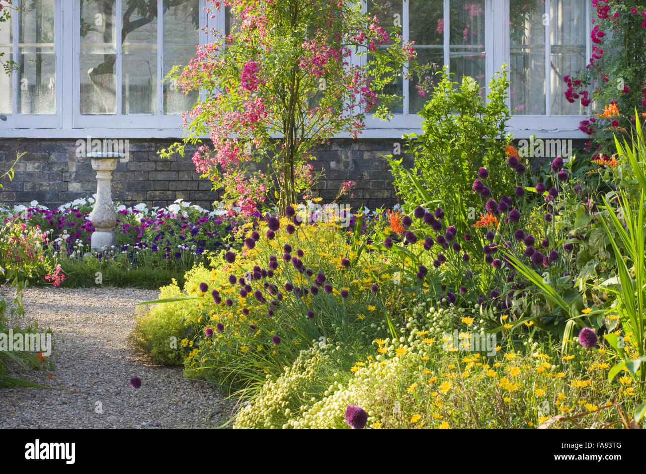 L'Orangerie vu de la Graham Stuart Thomas Frontières à Peckover House and Garden, Wisbech, Cambridgeshire, en juillet. Banque D'Images