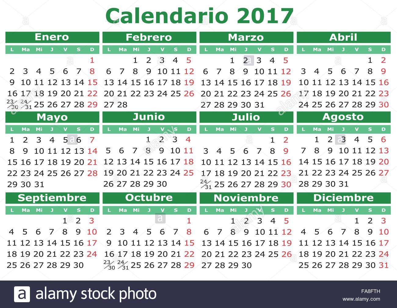 2017 Calendrier Du Vecteur En Espagnol Facile Pour Editer Et D Appliquer Calendario 2017 Image Vectorielle Stock Alamy