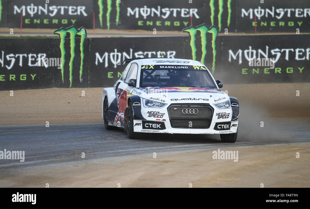 Anton Marklund durs Audi S1 de l'équipe en championnat du monde d'EKS Rallycross Championship. Banque D'Images