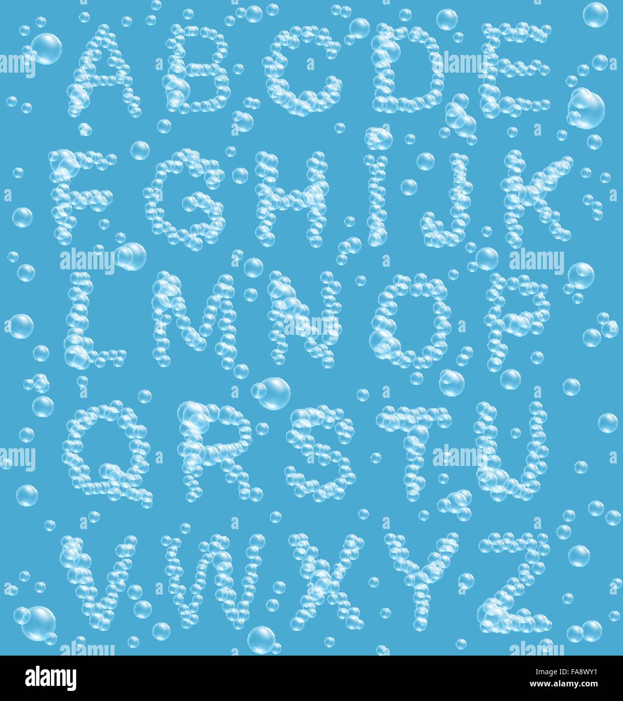 Bulles d'Alphabet sur bleu Illustration de Vecteur