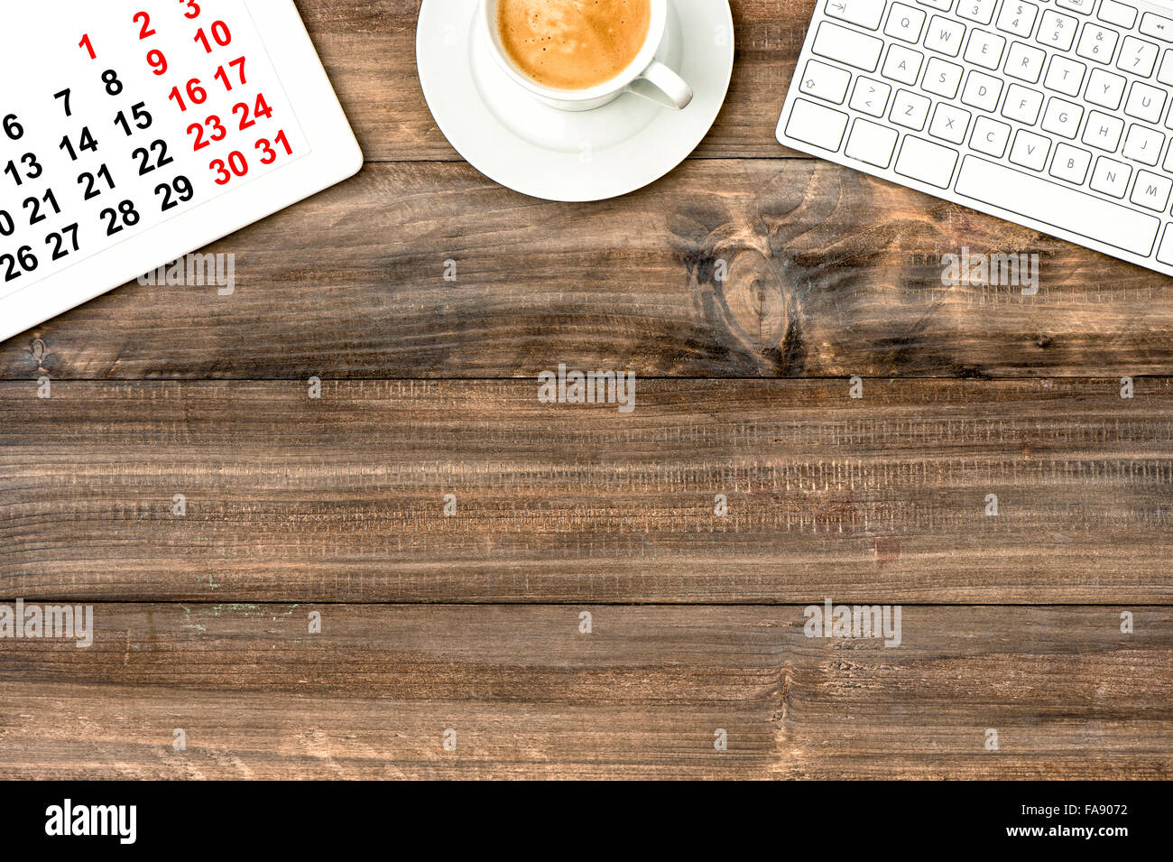 Digital tablet pc avec calendrier. Concept d'entreprise. Maquette de bureau Banque D'Images