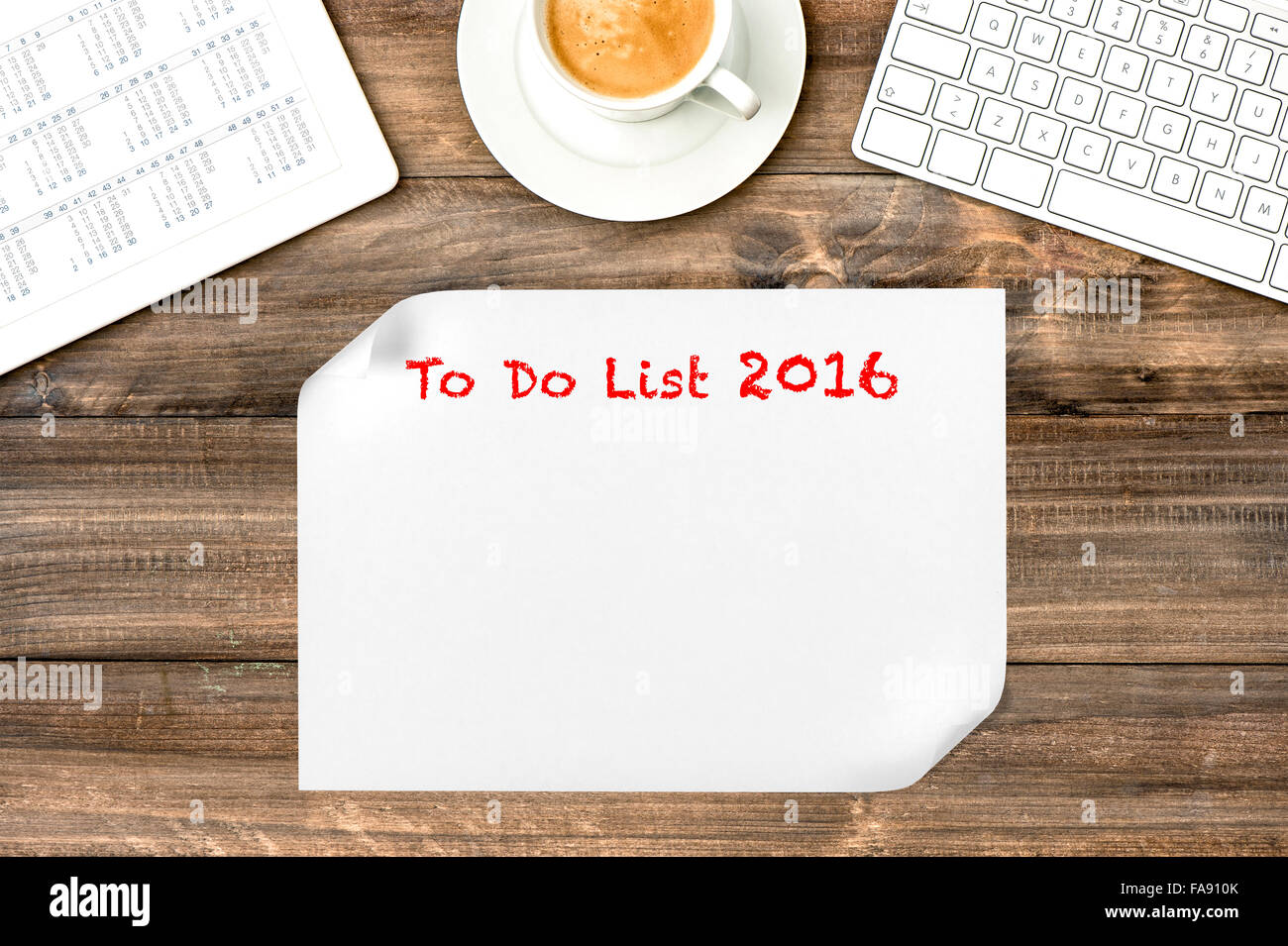 Tablette numérique avec calendrier. Pour faire la liste 2016. Maquette de bureau Banque D'Images