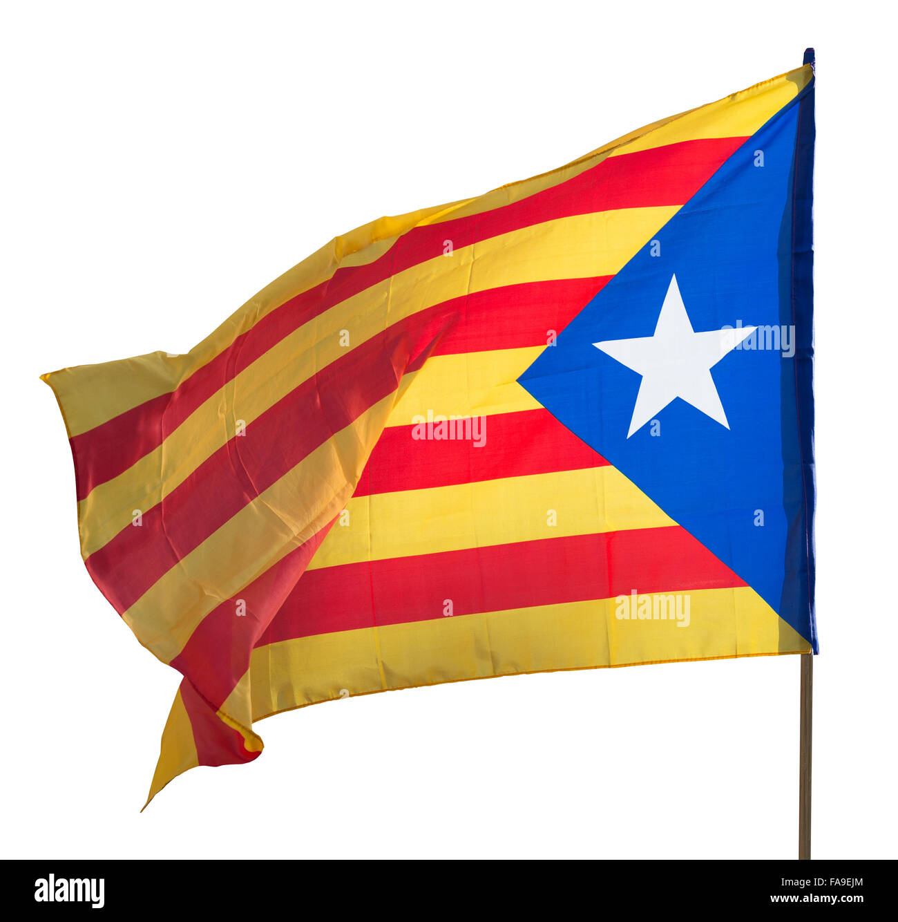 Battant pavillon de la Catalogne. Plus isolé sur fond blanc Banque D'Images