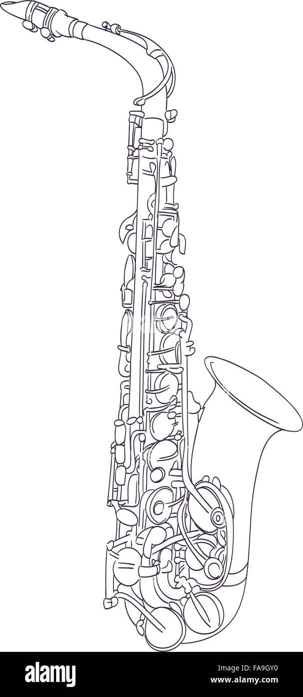 Saxophone alto dessin sur blanc. vector Illustration de Vecteur