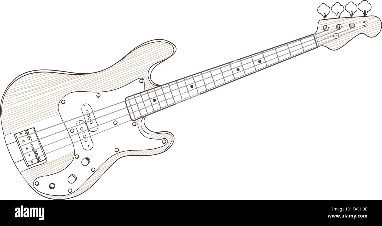 Guitare basse dessin sur blanc. vector Image Vectorielle Stock - Alamy