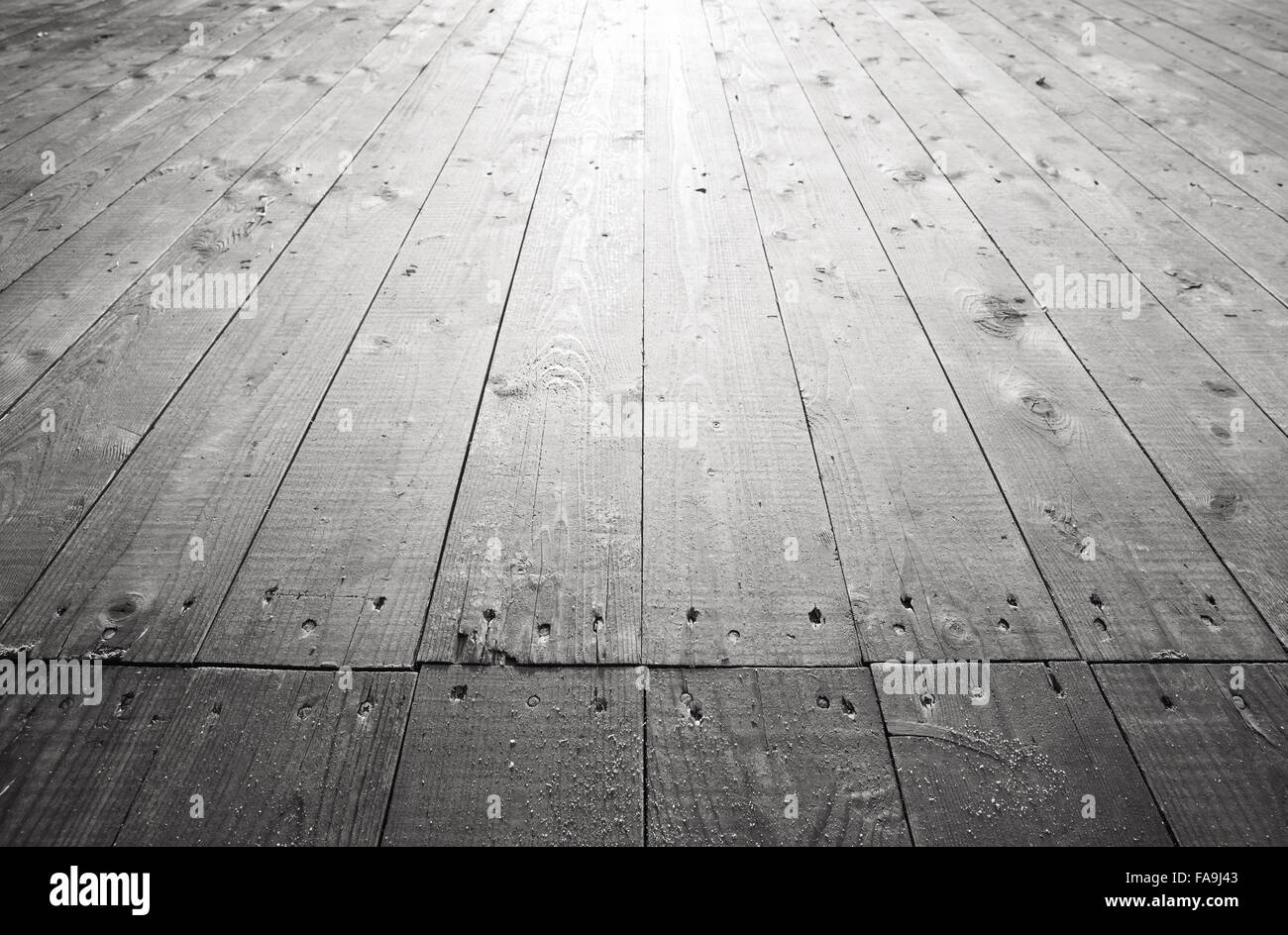 Vieux plancher en bois gris avec texture de fond effet de perspective Banque D'Images