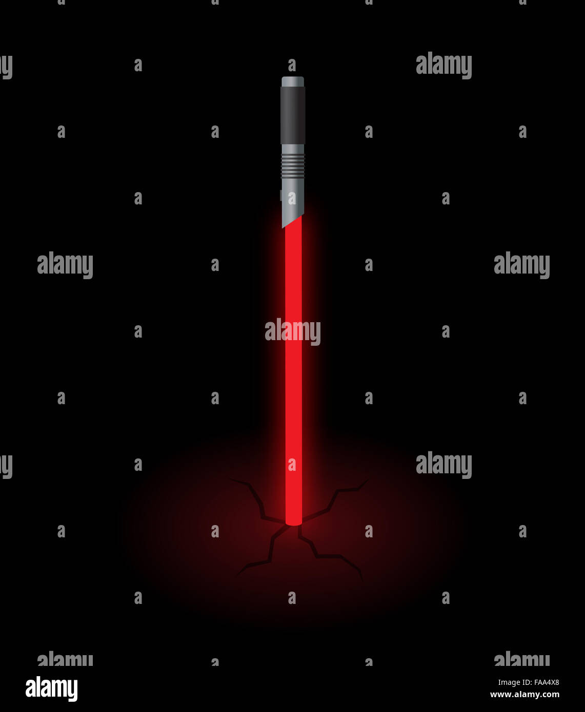 Un rayon de lumière l'épée dans le sol isolé sur un fond noir Banque D'Images