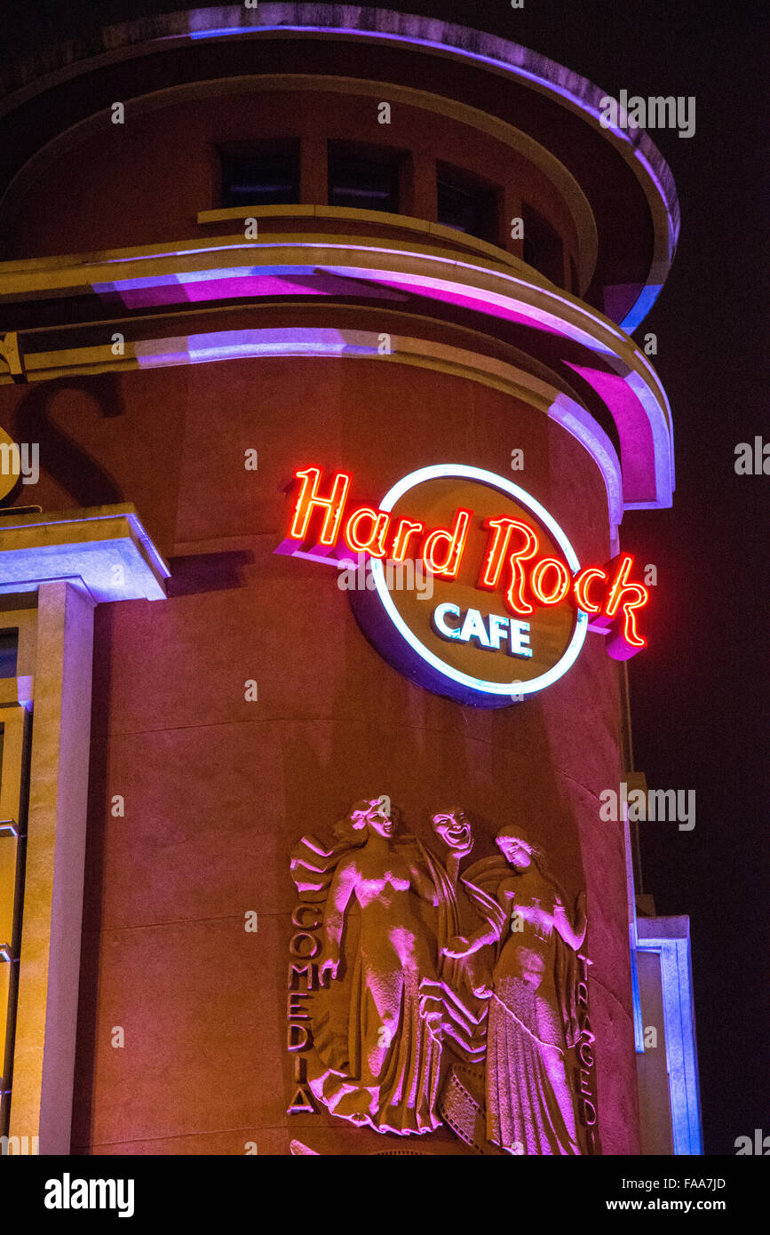 Hardrock café de nuit à Lisbonne Portugal Banque D'Images