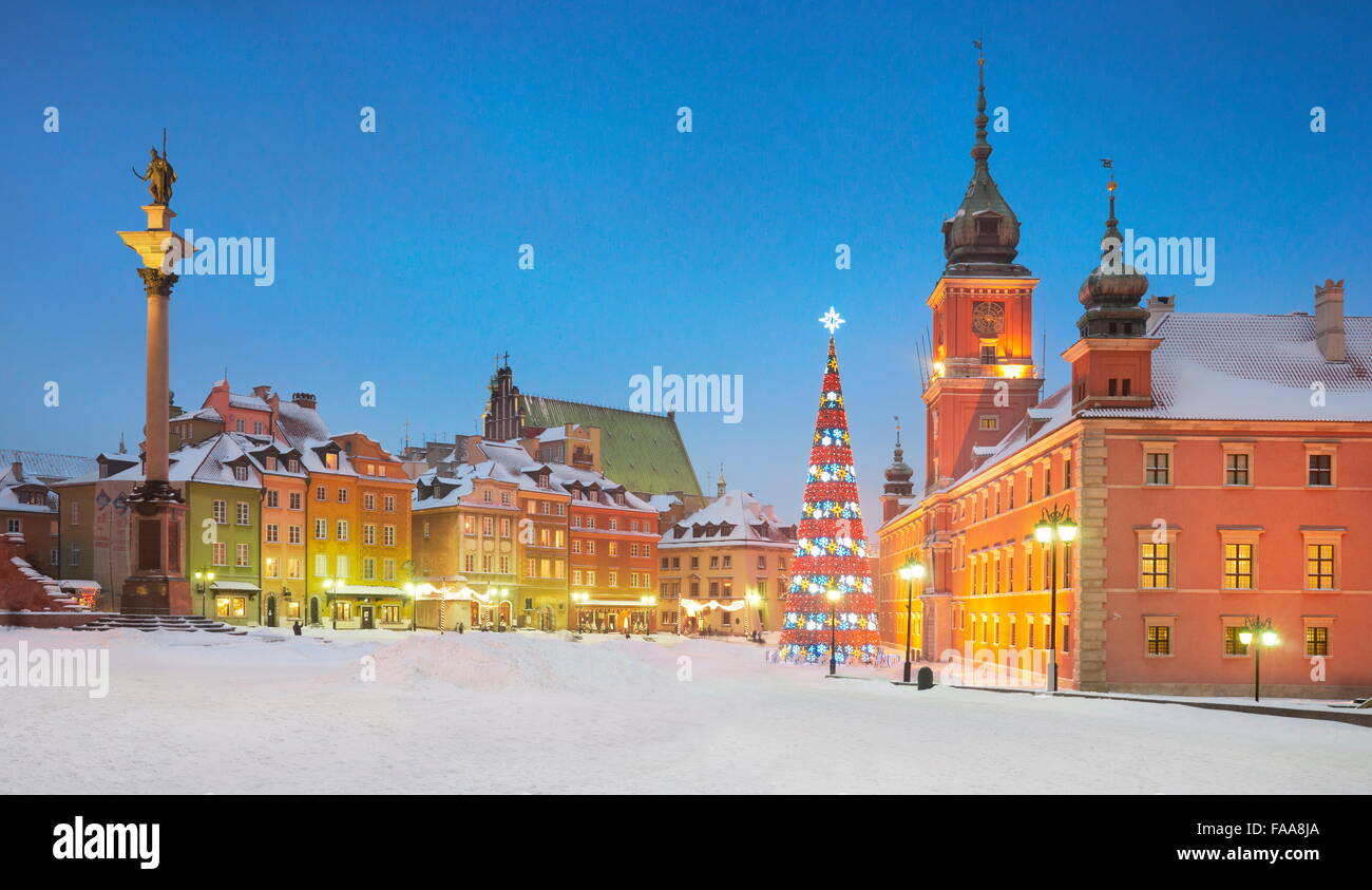 Arbre de Noël sur la place du Château, la ville de Varsovie, Pologne Banque D'Images