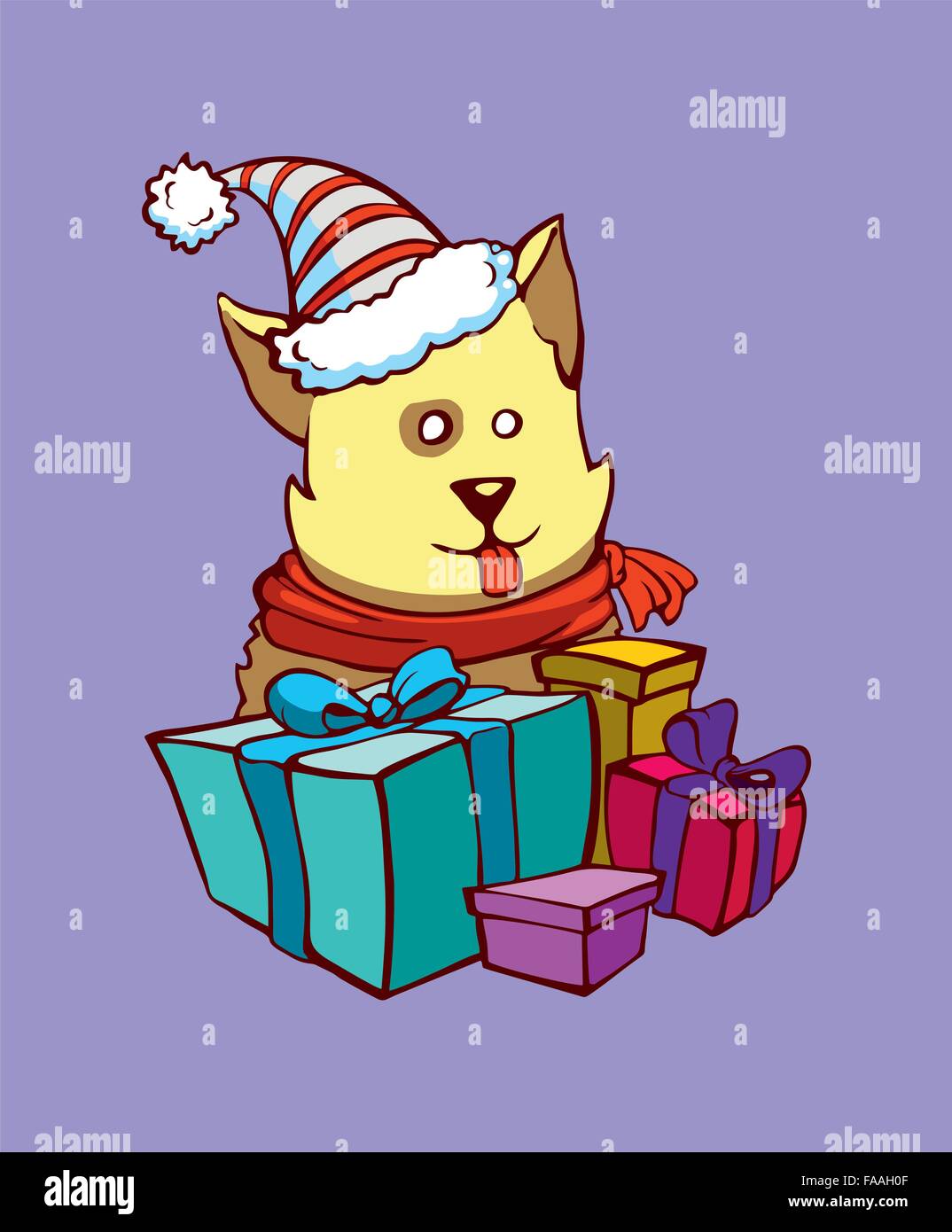 Chien est des cadeaux de Noël Illustration de Vecteur