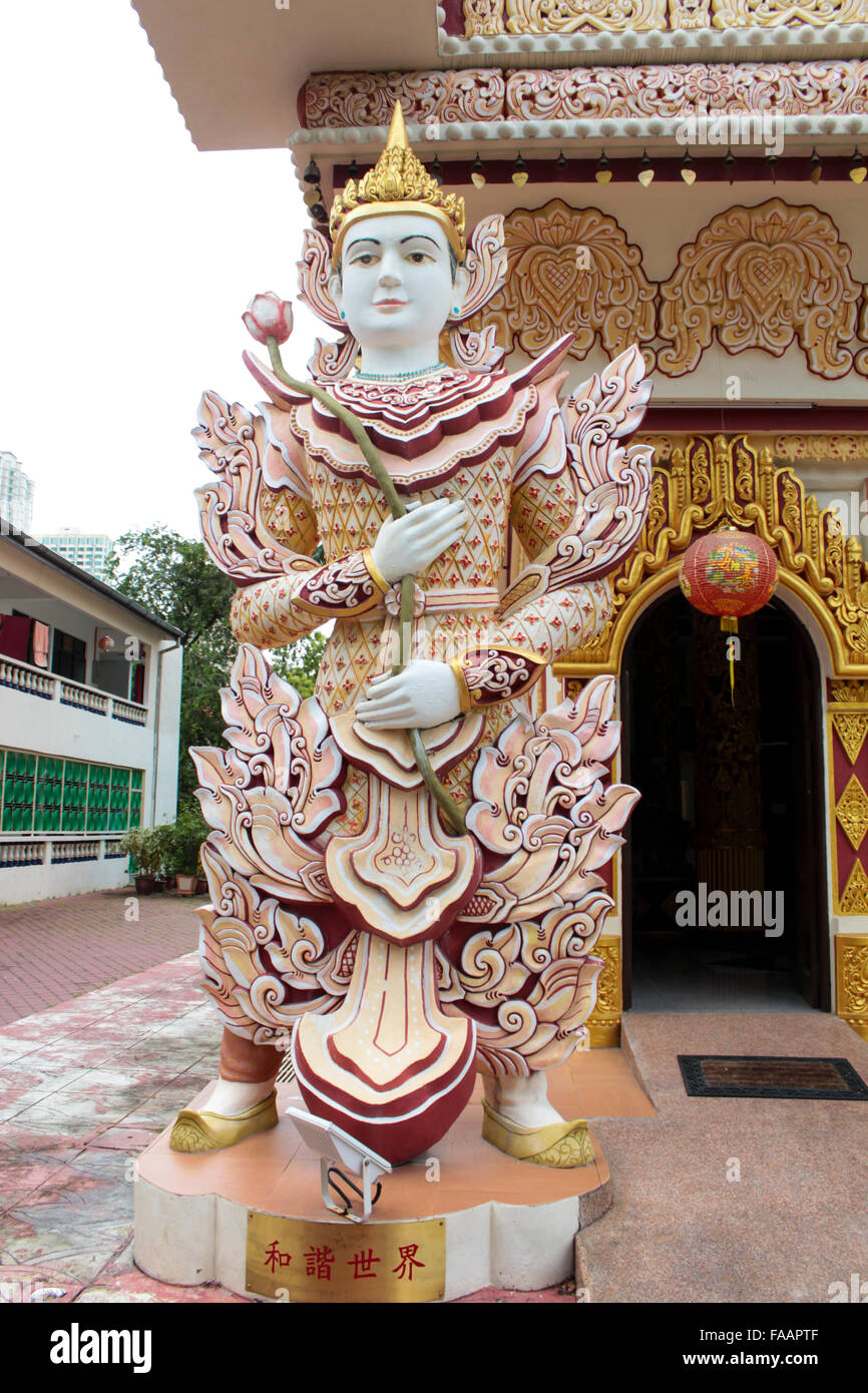 Détails de l'Dhamikarama Temple Birman à Penang, Malaisie Banque D'Images