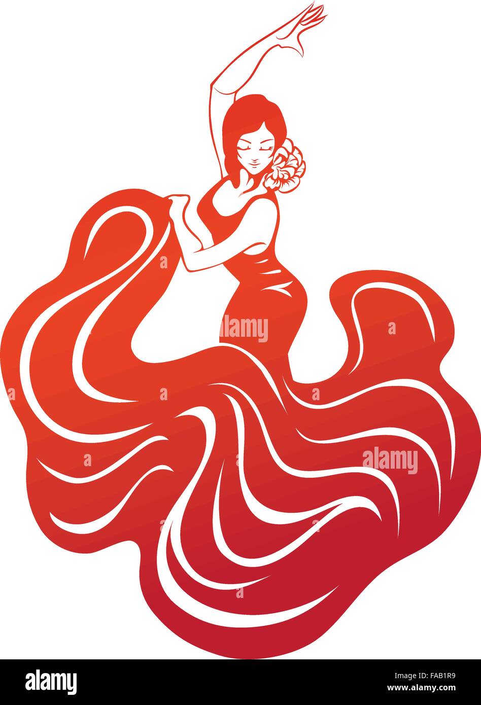 Femme flamenco en pose expressive silhouette plate Illustration de Vecteur