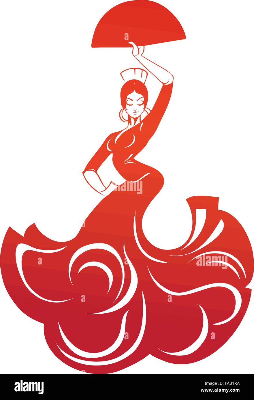 Femme flamenco en pose expressive silhouette plate Illustration de Vecteur