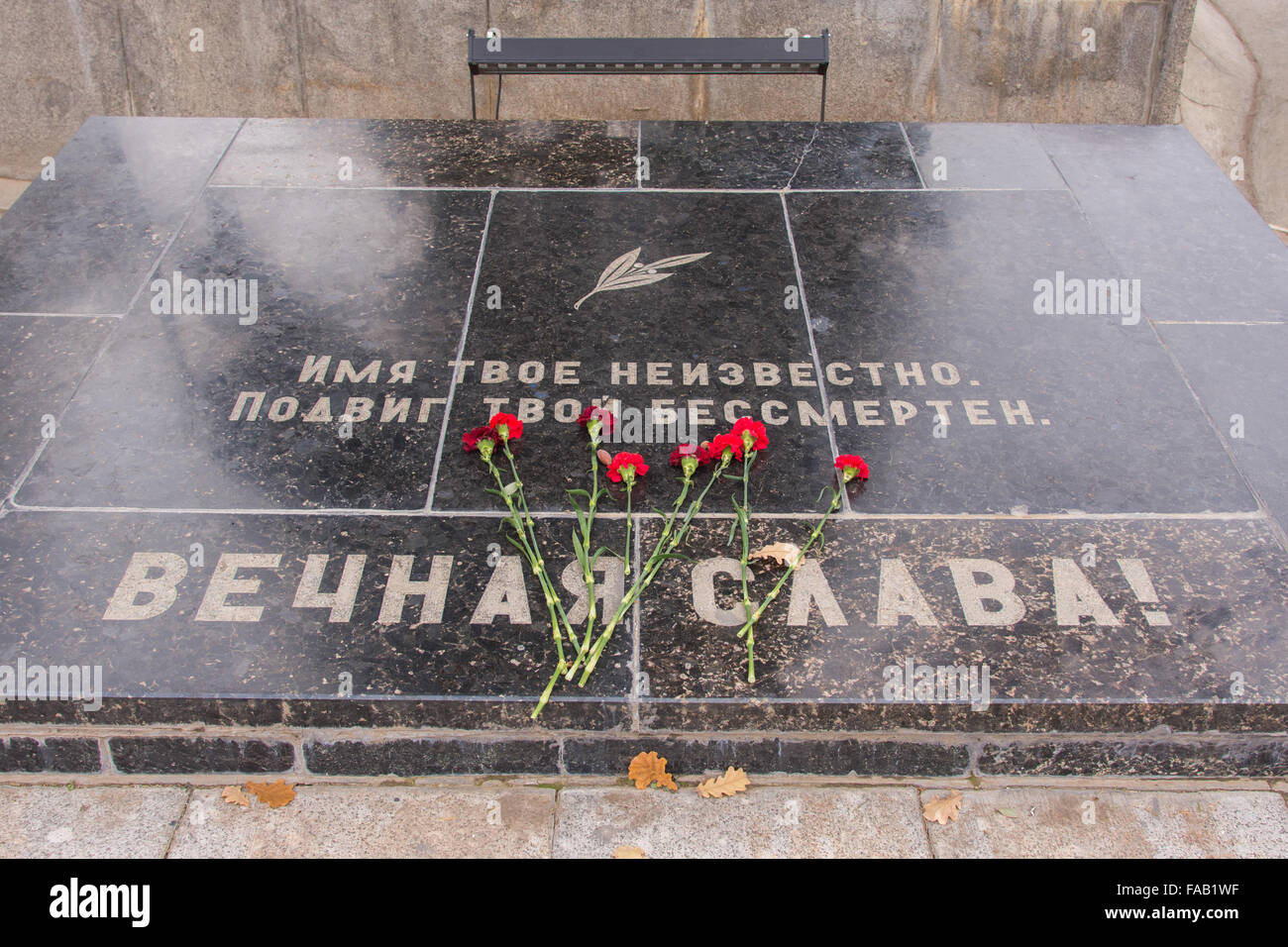 Volgograd, Russie - 5 novembre 2015 : Soldat Inconnu plaque commémorative avec l'inscription, 'Votre nom n'est pas connu. L'exploit est Banque D'Images