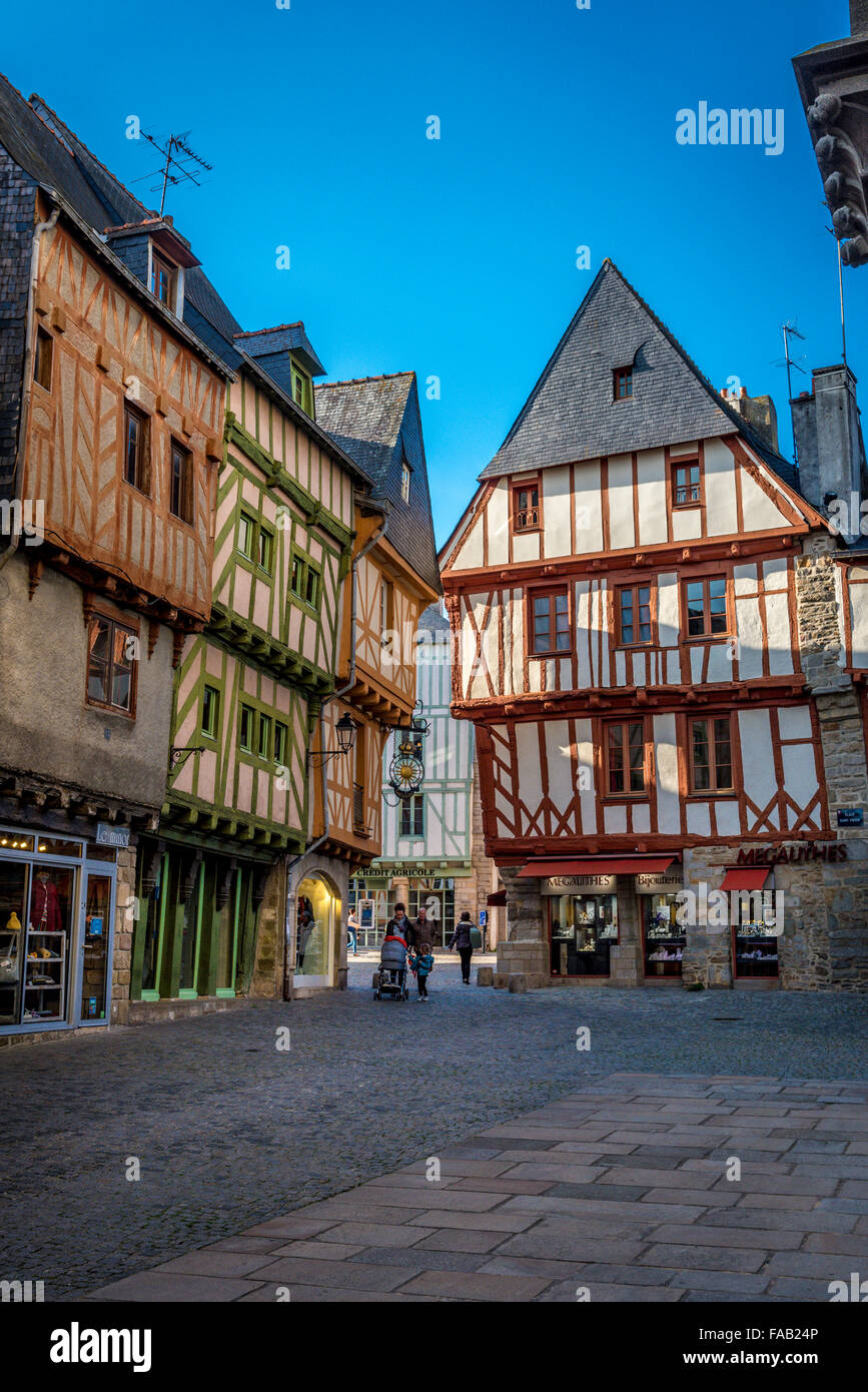 Half-Timbered maisons et bâtiments de la Bretagne, France Banque D'Images