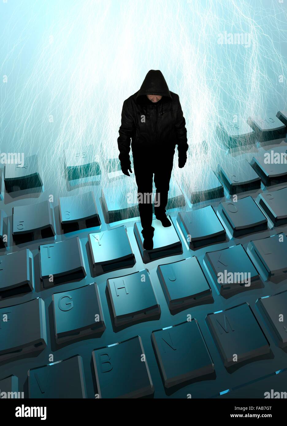 Parution du modèle. Illustration conceptuelle, pirate informatique. Banque D'Images