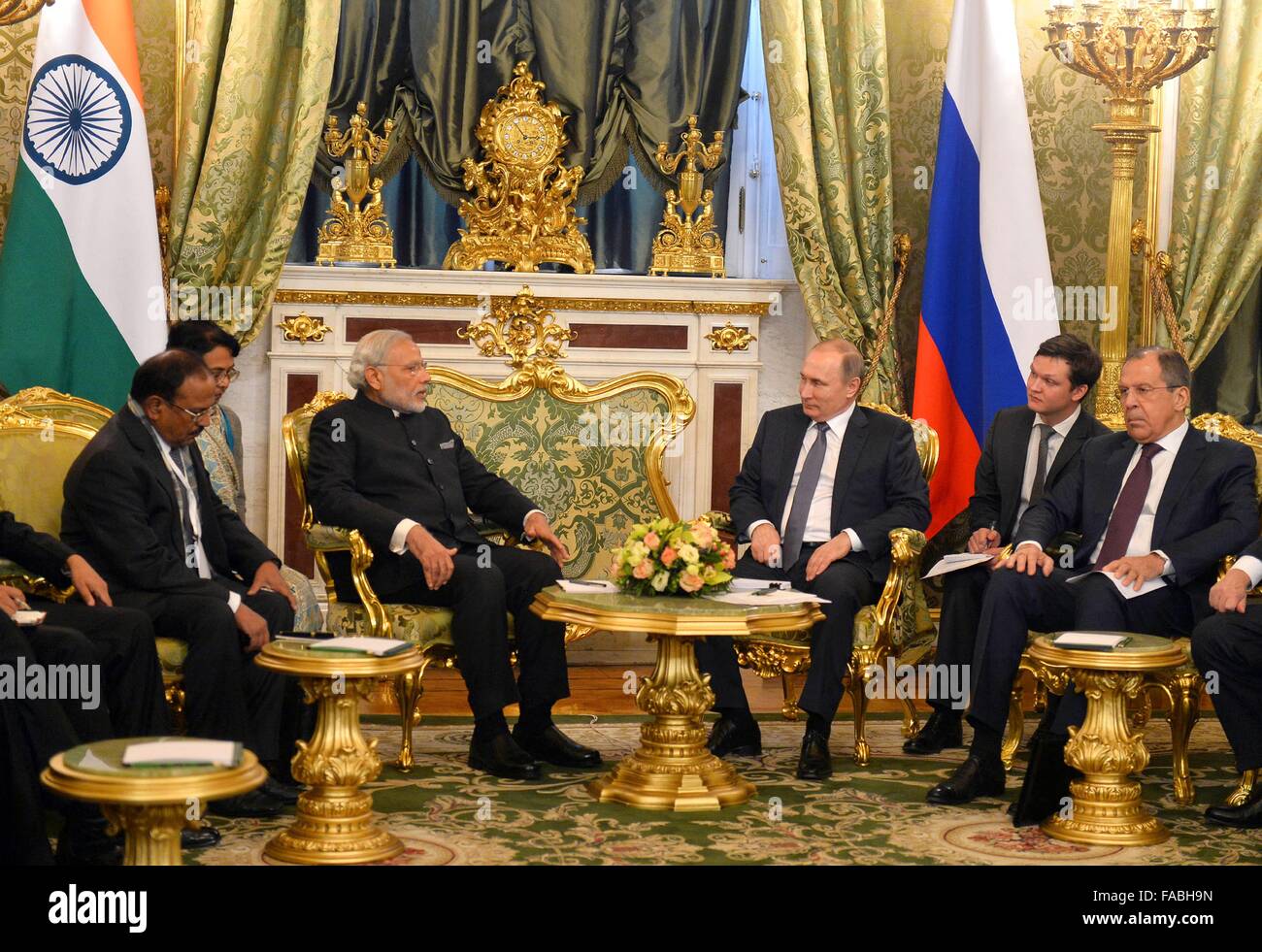 Le Premier Ministre indien Narendra Modi lors d'une réunion bilatérale avec le président russe Vladimir Poutine au Kremlin, le 24 décembre 2015 à Moscou, Russie. Banque D'Images