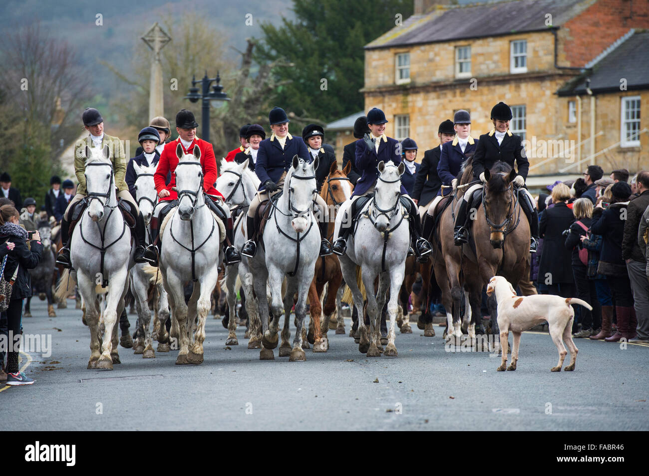 Cotswold nord boxing day Hunt rencontrez. Broadway, Worcestershire, Angleterre. Banque D'Images