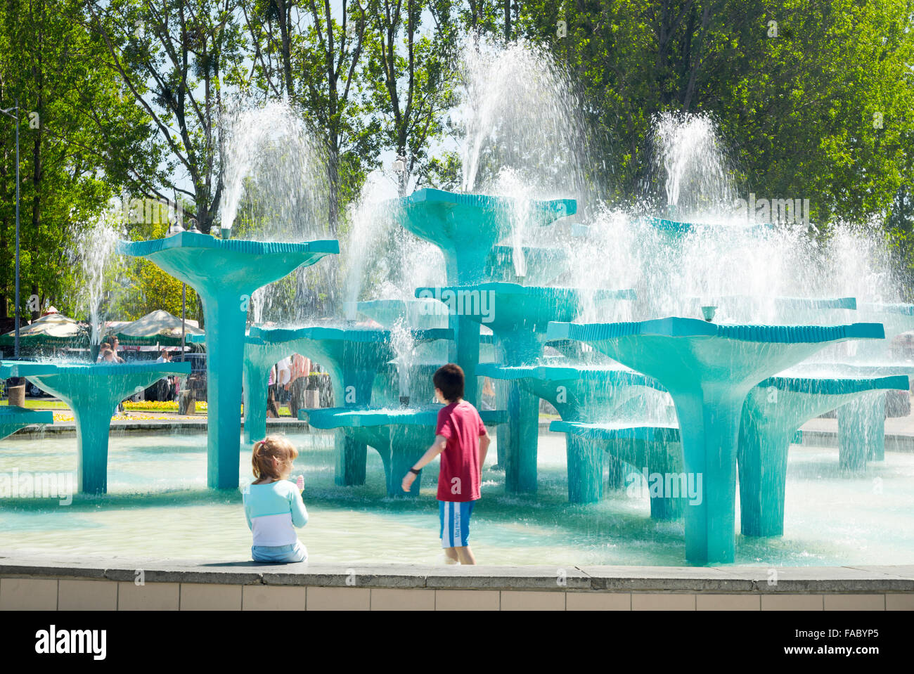 Gdynia - Fontaine sur la place Kosciuszko, mer Baltique, Pologne Banque D'Images